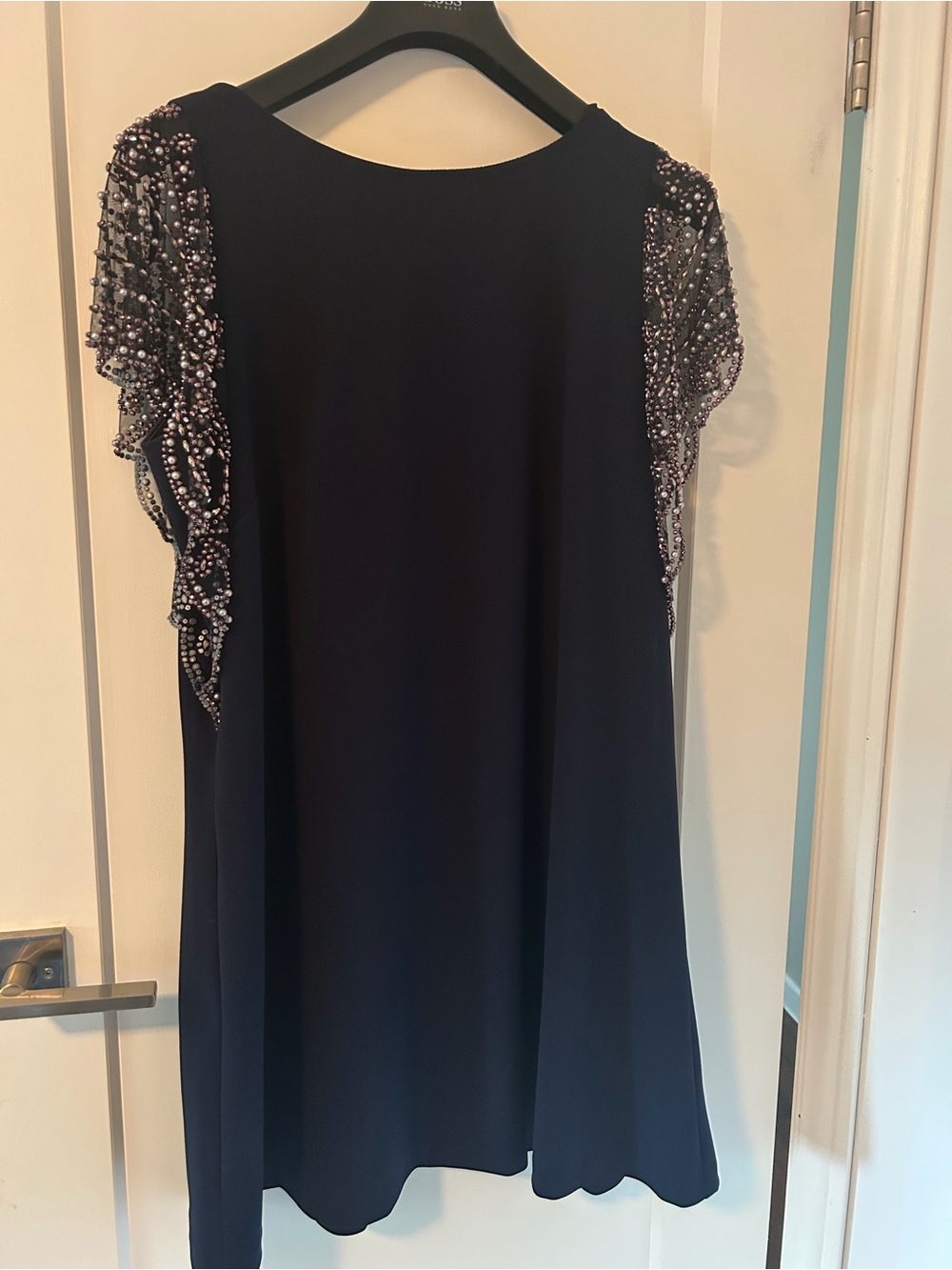 Beaded Sleeve Mini Dress in Navy